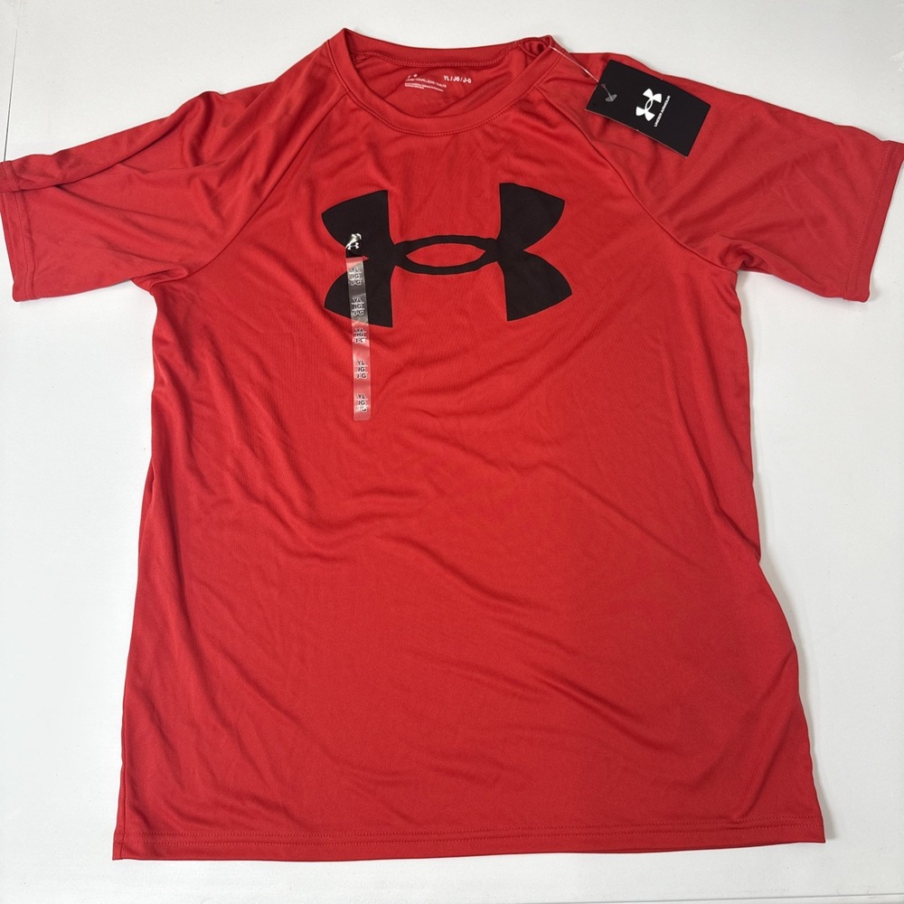 Under Armour Boys Tech Big Logo Short Sleeve Red T-Shirt Quick-Drying New Sz L